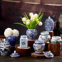 8 Pcs Small Blue and White Vase Ceramic Small Ginger Jar with Lid Porcelain Vases Chinoiserie Decor Chinese Ginger Jars for Home Bedroom Tabletop Decor Table Accent Shelf