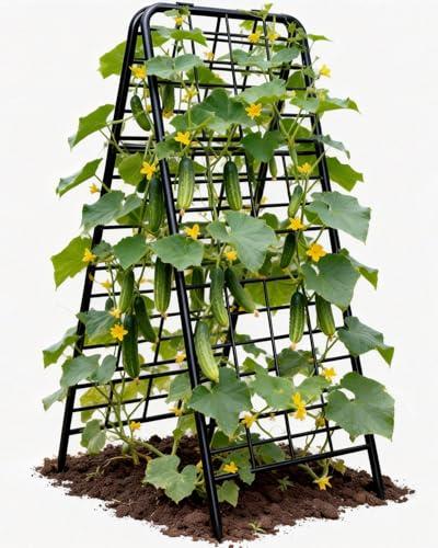 Joyhalo Heavy Duty Adjustable A-Frame Cucumber Trellis for Climbing Plants, 50.4"x17" All-Metal Garden Trellis with Dense Grid Climbing Frame for Raised Beds, Tomatoes, Cucumbers & Outdoor Vines