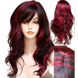 Short Curly Wig with Bangs Synthetic Long Hair Wavy Red Mixed Black Wigs Party Cosplay Costume Halloween Wig Resistant Fiber Hair for Women Girls