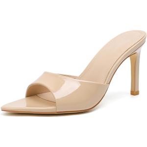 Susanny Women's Sandals Heels Mule High Heels Pointed Open Toe Sandals Sexy Slip on Heeled Summer Casual Wedding Prom Party Comfortable Dressy Shoes (7.5, Nude)