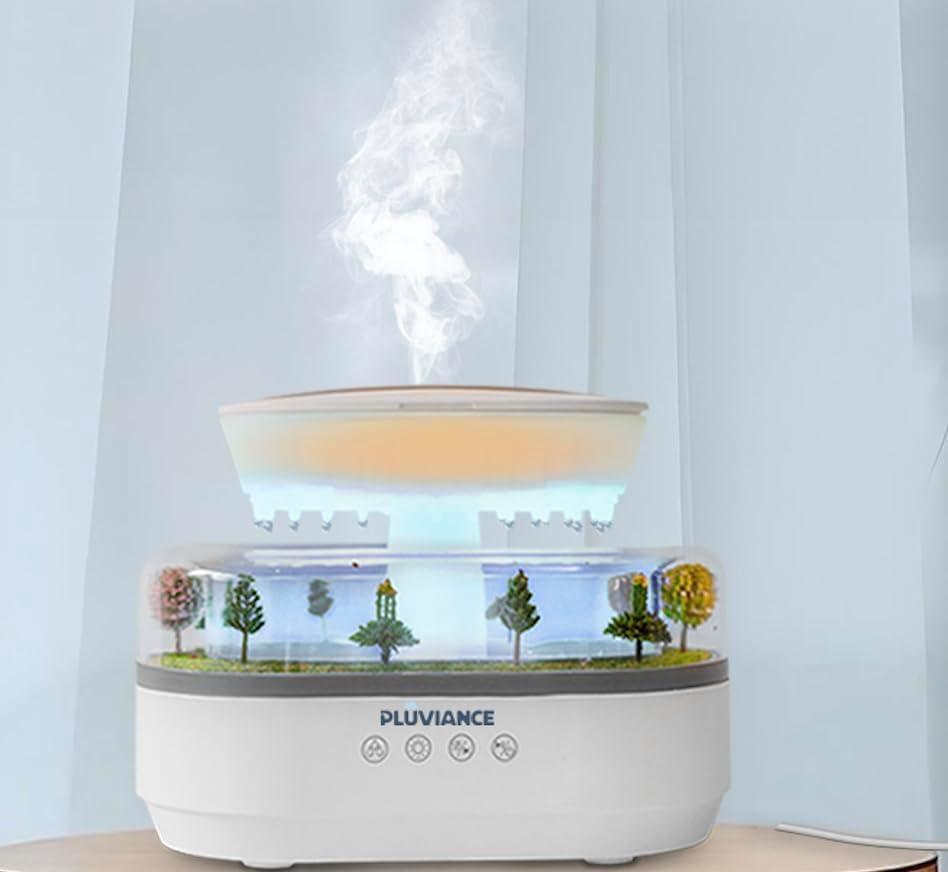 PLUVIANCE Raindrop Aroma Diffuser | 7-Color LED Light Rain Cloud Humidifier with Water Drip & Rainfall Sound (250 ml) - Humidifier with Aromatherapy & Auto Shut-off Timer For Bedroom, Office, Home