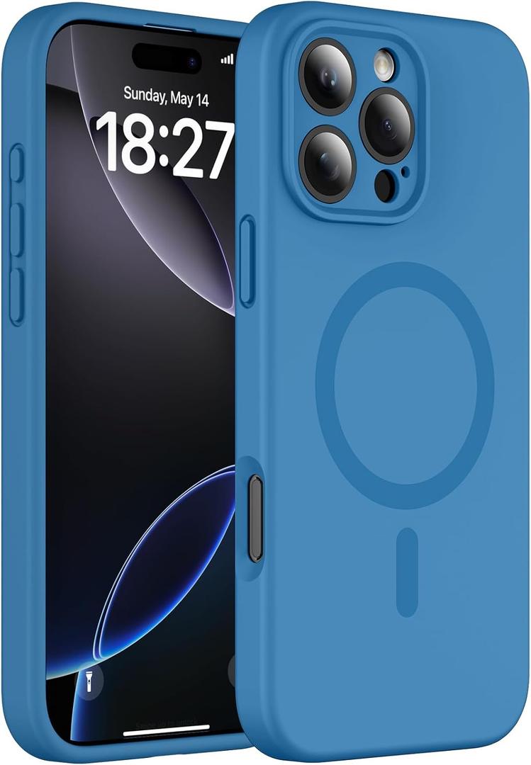 Magnetic for iPhone 16 Pro Case, Compatible with MagSafe, Full Camera Protection, Military-Grade Protection 3.0mm Thicken Silicone Phone Cover for 16 Pro 6.3", Lake Blue