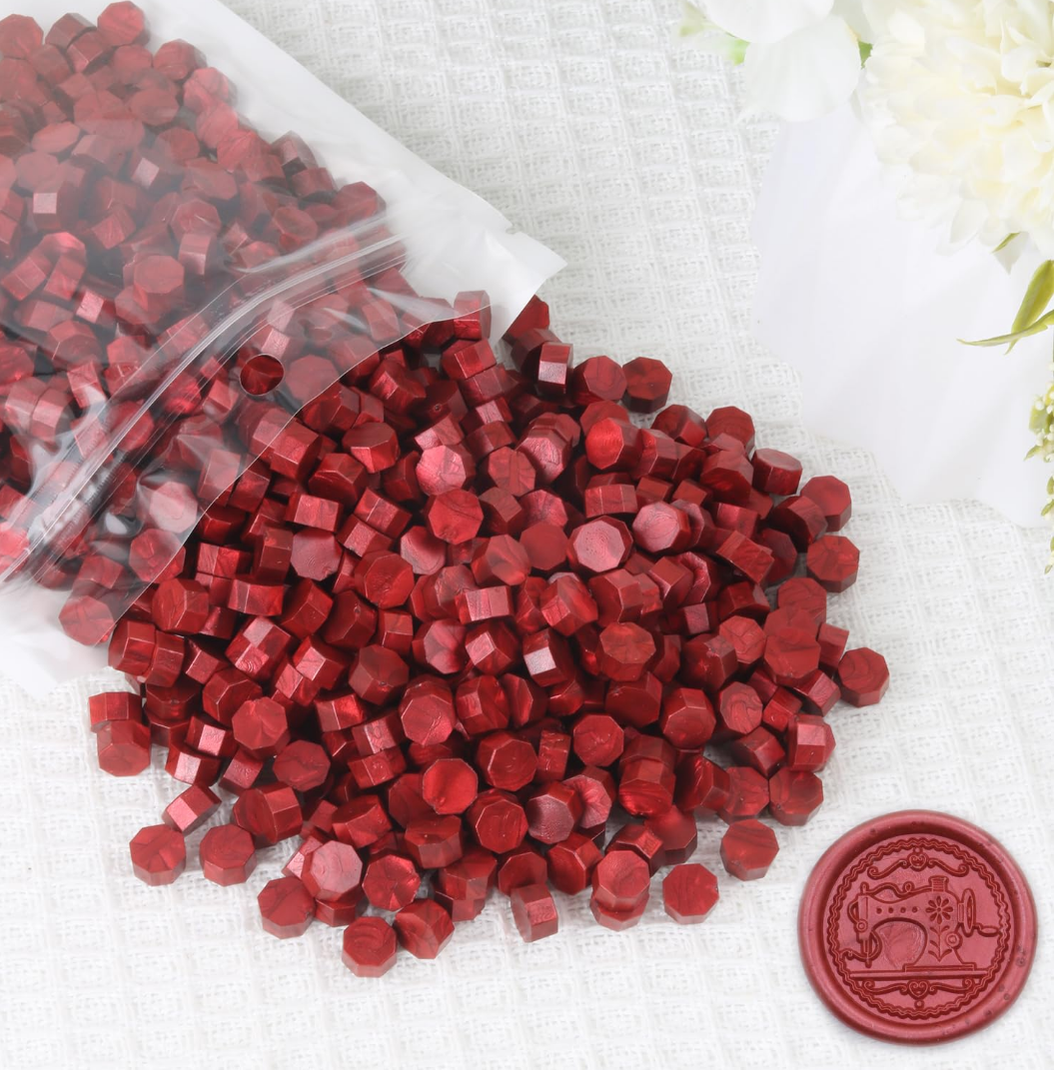 Pack Of 2 Red Sealing Wax Beads, WASOHLING Octagon Wax Seal Beads for Stamp Seals, Red Wax Sealing Beads Set for Envelope Stamps, Invitations, Letter Sealing, Red