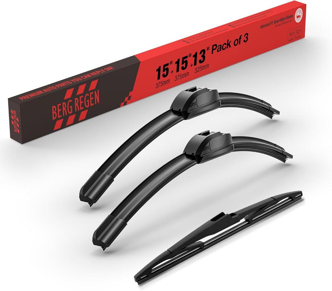 BERG REGEN 15"+15" Windshield Wiper Blades with 13" Rear Automotive Replacement Set for Jeep Wrangler JK 2008 2009 2010 2011 2012 2013 2014 2015 2016 2017 2018  Genuine OEM Quality (Set of 3)