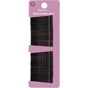 Amazon Basics Bobby Pins, Black Hair Pins for all Hair types, 72 Count