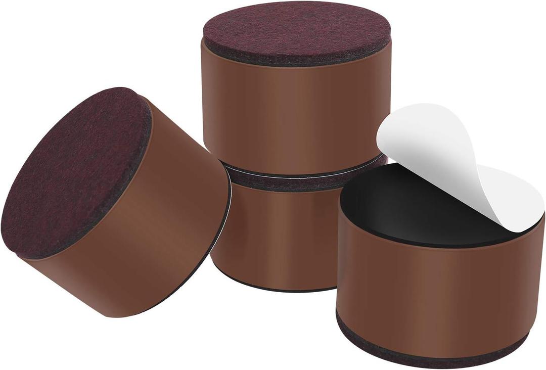 Ezprotekt 2 Inch Bed and Furniture Risers, Round Heavy Duty Solid Steel Self-Adhesive Sofa Table Couch Dresser Risers, Supports 20,000 lbs, Protect Wood and Carpet Floors from Scratch (Brown, 4 Pack)