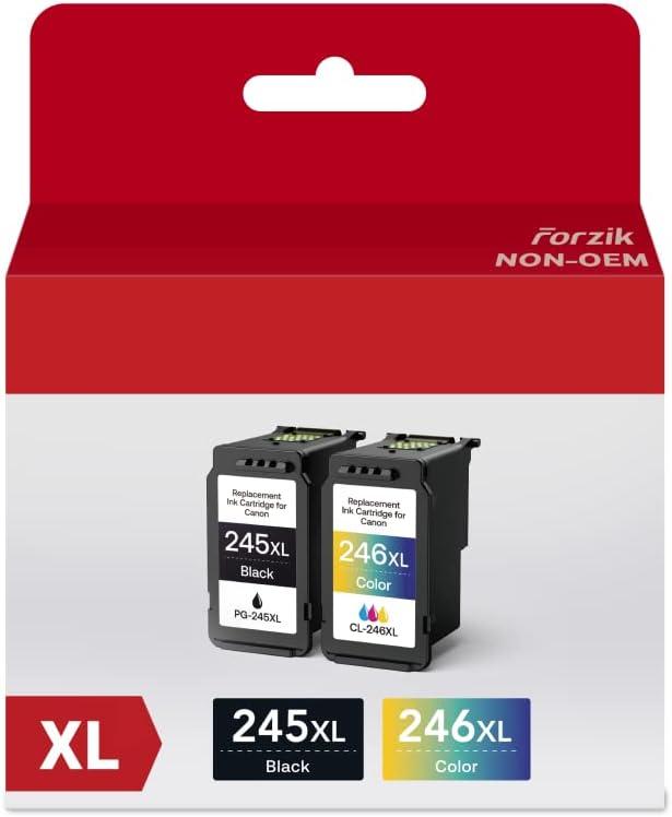 Forzik Remanufactured Ink Cartridge Replacement for Canon 245XL 246XL Black and Tri-color 2 Pack