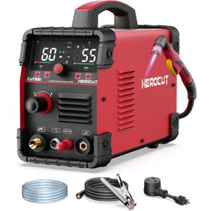 Plasma Cutter, 55Amps HEROCUT Plasma Cutter Machine CUT55i, Non-Touch Pilot Arc, 110/220V Dual Voltage IGBT Inverter, Screen Display, Air Sensor, 1/2'' Clean Cutting Thickness, 2T/4T for Beginners DIY