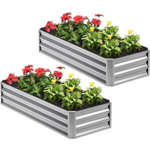 2PCS 4x2x1FT Galvanized Raised Garden Bed,Planter Raised Beds-Metal Garden Box,Large Plant for Outdoor Planting, Vegetables BedFlower,herb-Silver