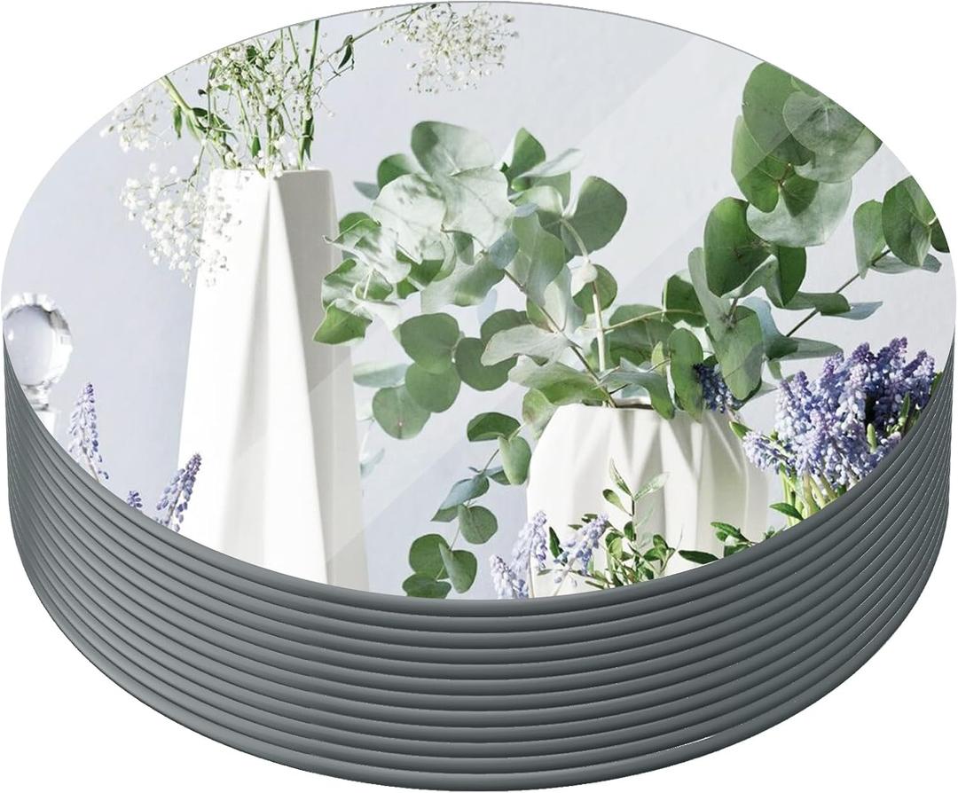 12" Round Mirror Centerpieces for Tables, 11Pcs Glass Mirror Trays for Wedding, Party, Christmas Decorations, Mirror Candle Plates with Polished Edges & Non-Slip Feet