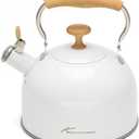 Tea Kettle, 304 Stainless Steel Whistling Tea Kettle,2.5 Quart/2.4L Stovetop Tea pot for Induction & Gas Stove with Ergonomic Folding Handle, Loud Whistle for Tea, Coffee, Milk - Milk White
