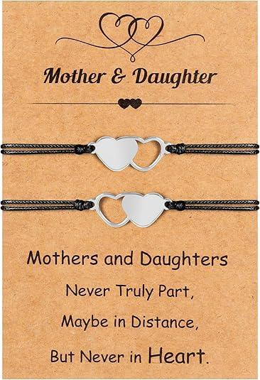 EOBOH Mother’s Day Gift Bracelets, Mother’s Day Bracelets Adjustable Hearts Mother Daughter with Card, Love Mothers Day Gifts for Grandma Daughter Accessories