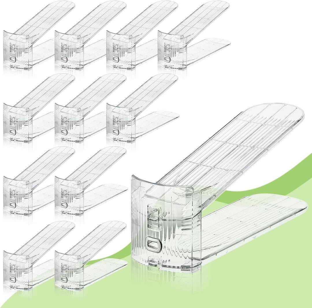 Clear Shoe Slot Organizer, 12 Pack Adjustable Shoe Slots Organizer for Closet Clear Shoe Stackers Shoe Rack Holder Shoe Space Savers for a Pair of Shoes