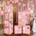 2026 Prom Balloon Boxes Decoration, 4 Pcs Pink Clear Grad Balloon Boxes with Letters Graduation Hat Card Column Standup Photo Booth 2026 Prom Backdrop for Senior High Graduation Decoration