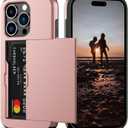 Nvollnoe Compatible with iPhone 15 Pro Case with Card Holder Heavy Duty Protective Dual Layer Shockproof Hidden Card Slot Slim Wallet Phone Cover for Women&Men 6.1 inch(Rose Gold)