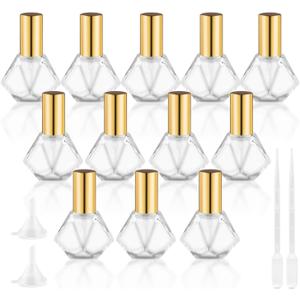 12 Pack 8ml Diamond-Shaped Glass Perfume Bottles with Gold Spray Head Fine Mist Atomizer Portable Cosmetic Liquid Bottles Refillable Fragrance Dispenser (rhombus)