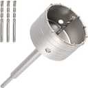 JAPCHET 100 mm/4inch Concrete Hole Saw, SDS Plus Shank Masonry Hole Saw with 3 PCS Drill Bits for Brick, Concrete, Cement, Stone, Wall