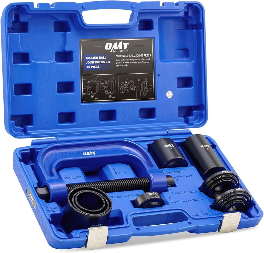 Orion Motor Tech Ball Joint Press Kit, Heavy Duty Ball Joint Removal Tool Kit with 4x4 Adapters, for Most 2WD and 4WD Cars and Light Trucks (blue C-frame)