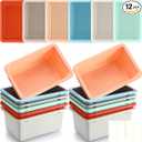 Thyle 12 Pieces Plastic Cubby Bins with Labels 11.6 x 7.7 x 5 Inch Classroom Book Bins Stacking Storage Container Organizer Storage Cubbies for Classroom Office (Retro Color)