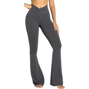 Sunzel Flare Leggings, Crossover Yoga Pants with Tummy Control, High-Waisted and Wide Leg (X-Large, Dark Grey)