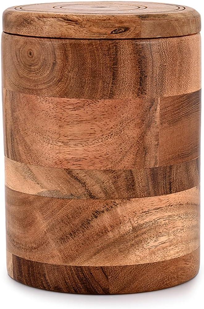 NIRMAN Acacia Wood round wooden storage jar with Lid for Keeping Cookies, Coffee, Flour, Sugar, Rice & Other Dry Foods (4.5" x 4.5" x 6") NIRMAN Acacia Wood round wooden storage jar with Lid for Keeping Cookies, Coffee, Flour, Sugar, Rice & Other Dry Foods (4.5" x 4.5" x 6")