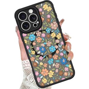KANGHAR Case Compatible with iPhone 16 Pro Flower Pattern [Compatible with Magsafe] Cute Colorful Blooming Florals Protective Magnetic Case for Girls Women 6.3"