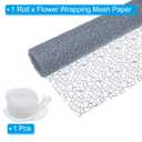 PATIKIL Flower Wrapping Mesh Paper, 15ft Floral Bouquet Craft Packaging Hollow Net Yarn with Ribbon for Flowers Gift Packaging, Grey Blue