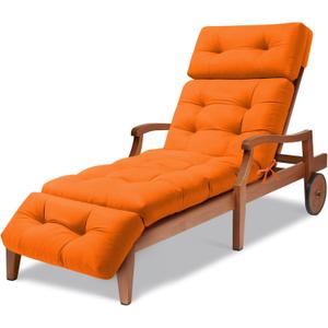 Waterproof Long Lounger Chair Cushion Outdoor Chaise Lounge Chair Cushionswith Ties, Patio Recliner Thickened Lounge Chair Cushions for Indoor 74.4 x 22 x 4.7 Inches,Cushion Only (Orange)