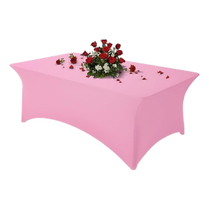 Table Cloth Pink 8FT Spandex Tablecloth for Rectangle Fitted Table Cloths Stretch Covers Washable Wrinkle Free Tablecloths for Festival Camping Picnic Wedding Party
