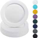 Berglander White Plastic Plates Set of 8 Pieces 10", Reusable Flat Dinner Plates, Salad Plates, Pasta Bowls, Dishes Set Easy to Carry for Home, Garden, Picnic, Camping, Outdoor