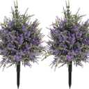 FJAKA 2Pcs Artificial Lavender Plants Outdoor Topiary Ball Tree with Ground Spike, Faux UV Resistant Artificial Shrubs, Indoor and Outdoor Fake Purple Tree for Porch, Garden, Front Door Decoration
