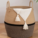 OIAHOMY 60L Blanket Basket with Handle, Storage Basket for Living Room, Laundry Hamper for Clothes, Towels, Pillows, Toy Storage for Kids and Dogs, Baby Hamper for Nursery  Brown & Black