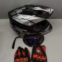 Adult Motocross Dirt Bike Helmet with Goggle, Gloves & Mask - DOT/FMVSS-218 Off-Road Motorcycle & ATV Helmet with Adjustable Sun Visor (X-Large, New Black Flame)