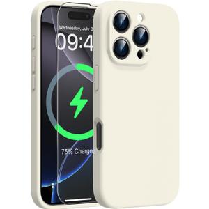 Goodon Magnetic for iPhone 16 Pro Case with Screen Protector - Wireless Charging Compatible - Full Camera Protection - Shockproof Protective Silicone Phone Case for Men Women Girls - Ivory
