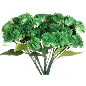 Inder 6 Pcs St. Patrick's Day Decorations Artificial Green Carnations Bulk Green White Silk Carnations Faux Bushes with Stems for Cemetery Wedding Bouquets Home Decor DIY