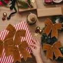 12 Pcs Christmas Velvet Bows 6 Inch Rustic Wreath Gift Bows Vintage Xmas Ribbon Bows Holiday Ornaments for Christmas Tree Wreath DIY Xmas Crafts Home Decorations (Khaki)