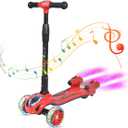 3 Wheel Scooter for Kids, Toddler Scooter with Bluetooth Music Speaker Steam Sprayer LED Lights Aluminum Alloy T-Bar, Folding Kick Scooters for Boys Girls Ages 3-10