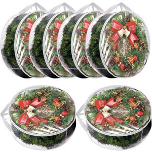 YAYODS 6 Pack Wreath Storage Container 30 Inch Wreath Storage Bag Heavy Duty Christmas Wreath Boxes with Clear Window for Xmas Holiday Seasonal Wreath Garland (White)