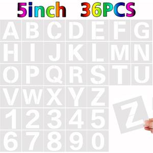 36 Pcs Large Alphabet & Number Stencils, Reusable Letter Stencils for Painting on Wood, Wall, Fabric, Rock, Chalkboard, Glass (5 Inches)