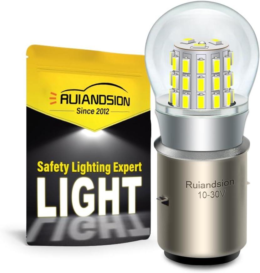 Ruiandsion BA20D LED Bulb 10-30V Non Polarity 1000Lm Hi/Lo Beam Super Bright White 3014 39SMD Chipsets for Motorbike Pack of 1