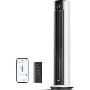 DREO Tower Fan for Bedroom, 43" Cooling Fans That Blow Cold Air 2025 Upgraded, Evaporative Air Cooler, Quiet 85 Oscillating Floor Fan, Easy Cleaning, APP Control, 4 Modes & 4 Speeds, 12H Timer, White