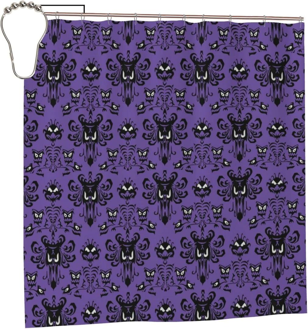Haunted Horror Mansion Shower Curtain Waterproof Fabric with Hooks Shower Curtains Or Bathroom Decor 72x72 Inch (Purple)