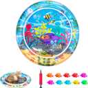 Inflatable Cat Dog Baby Water Mat Toy, [Newly Upgraded, 2 Layers Thickened] Premium Anti-Scratch Leak Proof Mat, with Floating Fish for Indoor Kitten Cats & Kids to Swatting Exercise Hunting (Octopus)