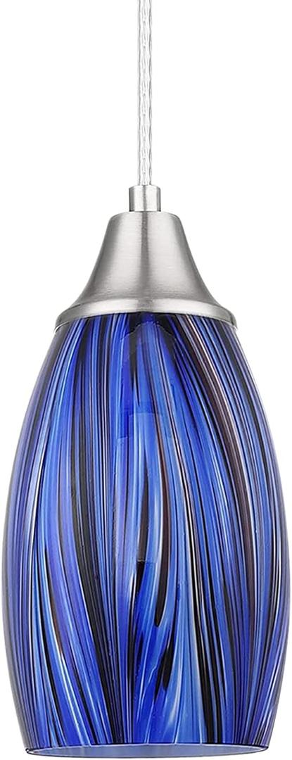 Mini Art Glass Dark Blue Pendant Lights Kitchen Island Hand Blown Mini Glass Pendant Lights with Brush Nickel Finish Adjustable Cord for Kitchen Over Sink,Hallway,Dining Room,Stairsway (Dark Blue Mixing Brown Black-1Pack)
