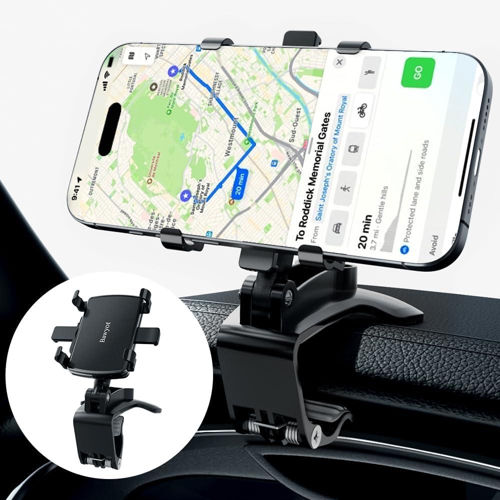 Car Phone Holder Dashboard Phone Mount 360 Degree Rotation Multifunctional Clip Design Car Universal Phone Mount Compatible with 4-7 inch cellphones