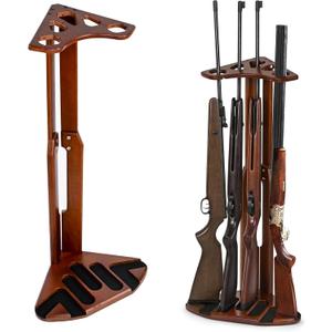 TESLYAR Wood Gun Rack Stand for Up to 5 Rifles - Rifle Stand - Stylish Indoor Gun Racks - Corner Gun Rack Floor Stand - Gun Display & Storage with Magnetic Holder - Unique Natural Hardwood Gun Rack