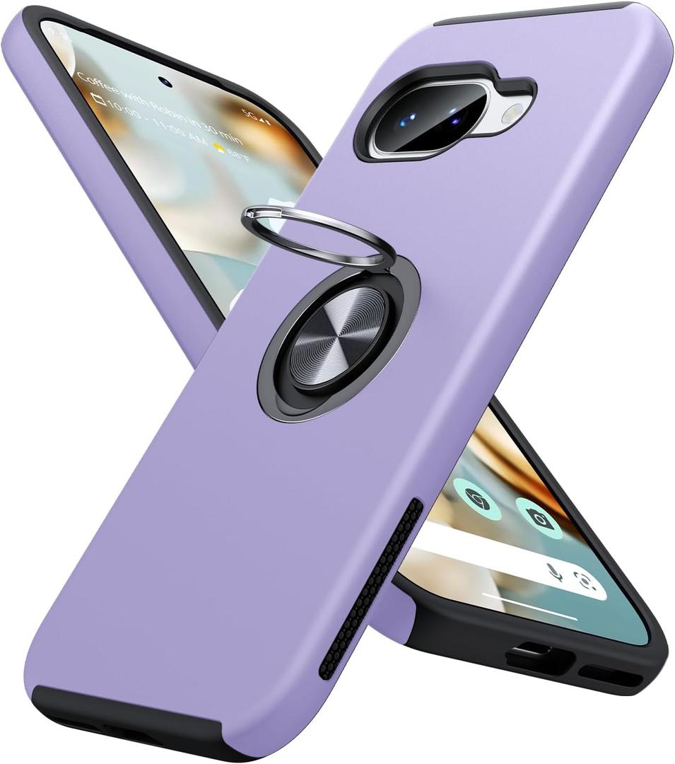 JAME for Google Pixel 9a Case, Dual Layer Military Grade Protection, Shockproof Cover with Metal Ring Holder Stand Kickstand, Slim Fit Protective Phone Case for Google Pixel 9A, Purple