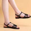 Women Sandals Jelly Shoes Flats Size 9 Beige T-Strap Crystal Jellies Slides Clear Rain Slippers Glitter Summer Beach Retro (11, Black)