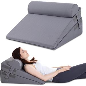 GOHOME Cooling Wedge Pillow Set for After Surgery, 3-Piece Adjustable Memory Foam Bed Wedge Pillow for Sleeping - Acid Reflux, Snoring, Neck Pain and Back Pain, Grey (9 & 12 In (3 Set))