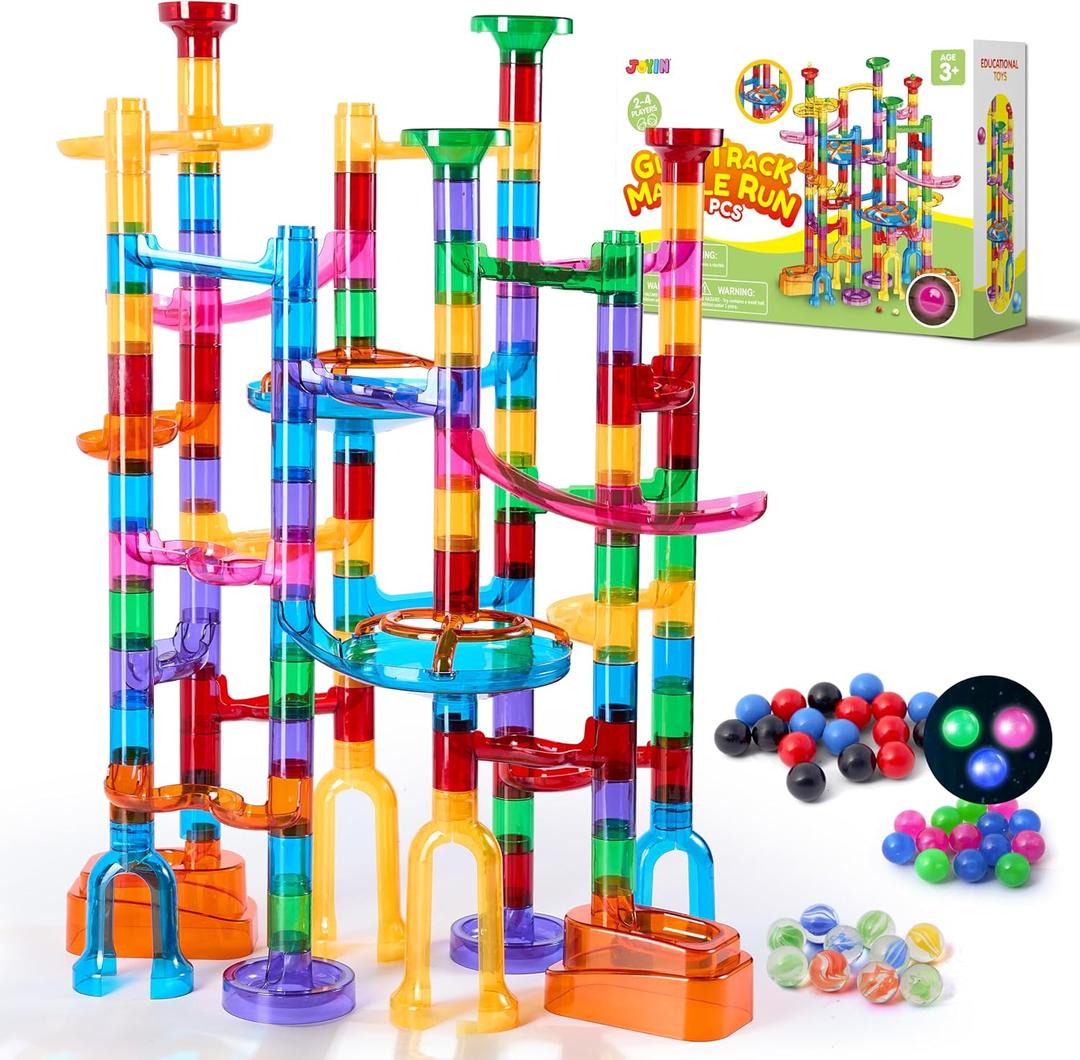 JOYIN 137Pcs Glowing Marble Run - Construction Building Blocks Toys with 15 Glow in The Dark Plastic Marbles, STEM Toy Presents for Boys and Girls, Gift for Christmas